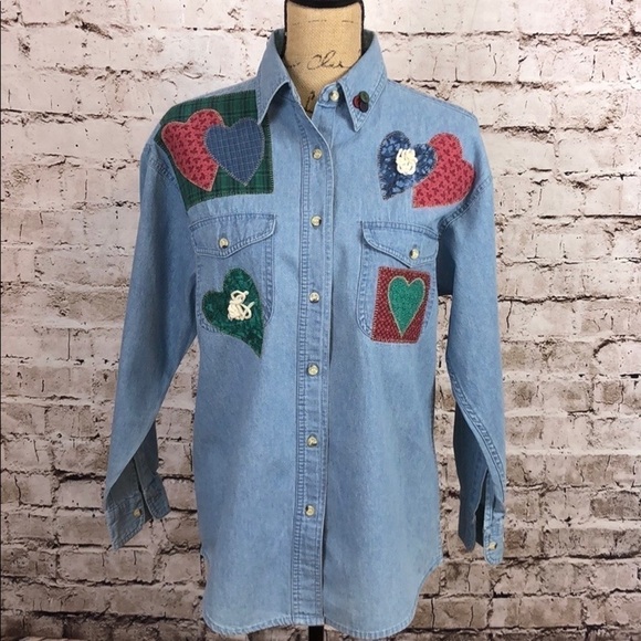 Blue Mountain Embroidered Denim w/ Hearts Sz S - Picture 2 of 15